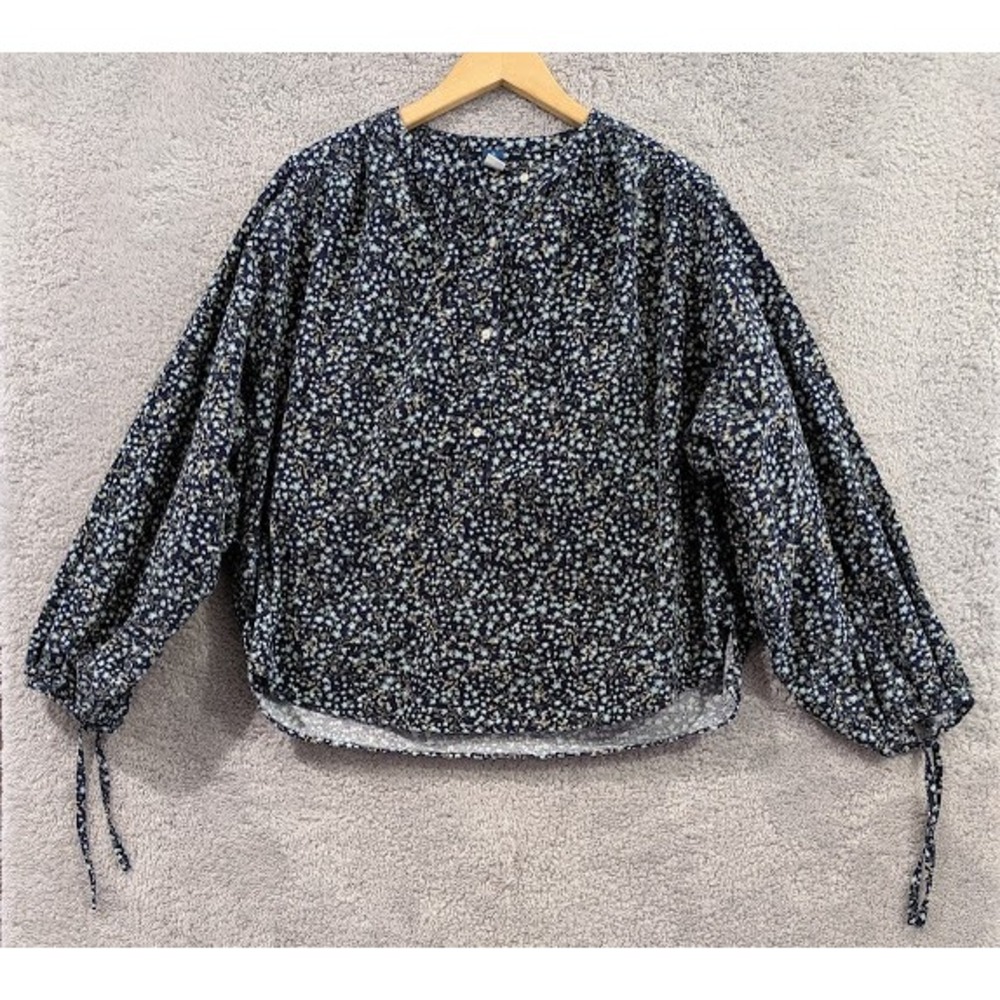 Old Navy Floral Peasant Popover Women's Medium Tall Navy Blue Corduroy Top